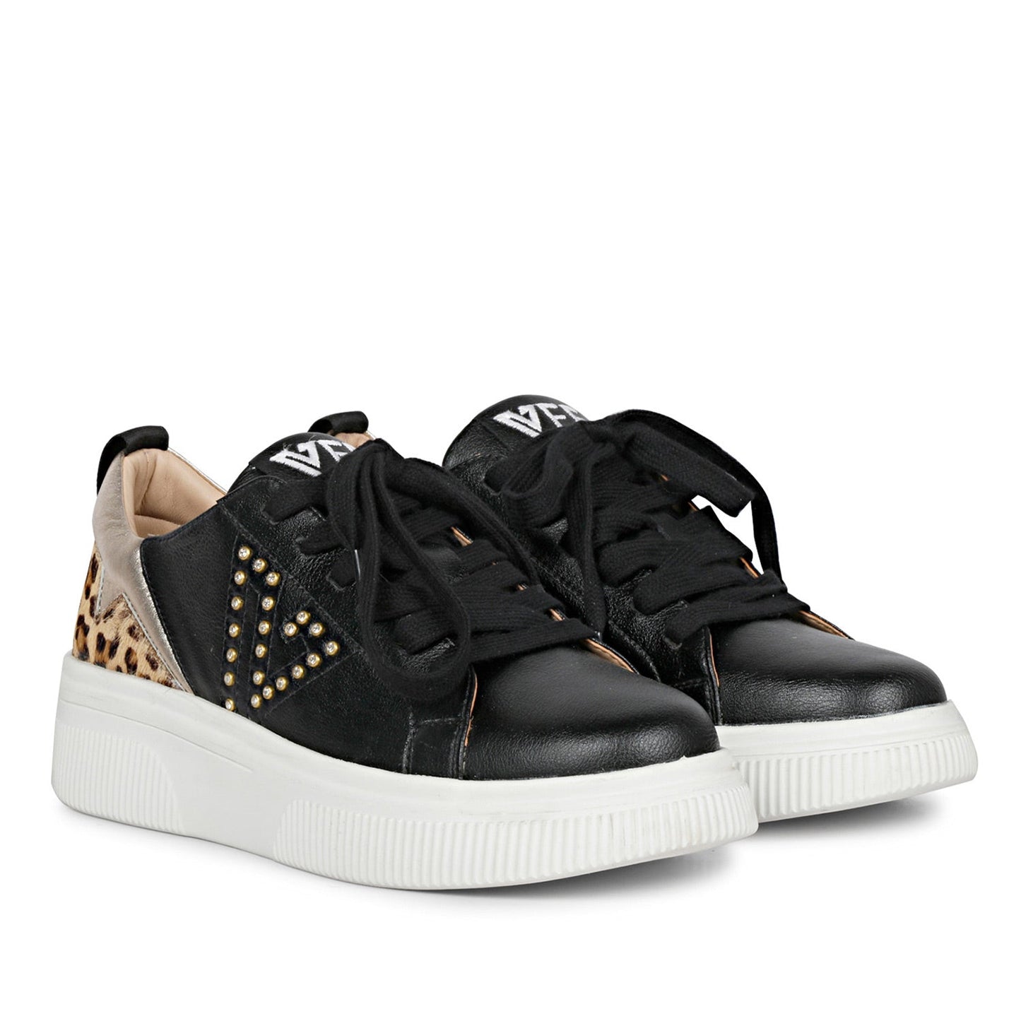 Whitesta Womens Black Leather Sneaker