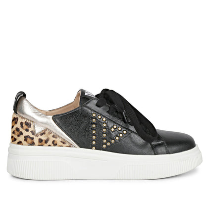 Whitesta Womens Black Leather Sneaker