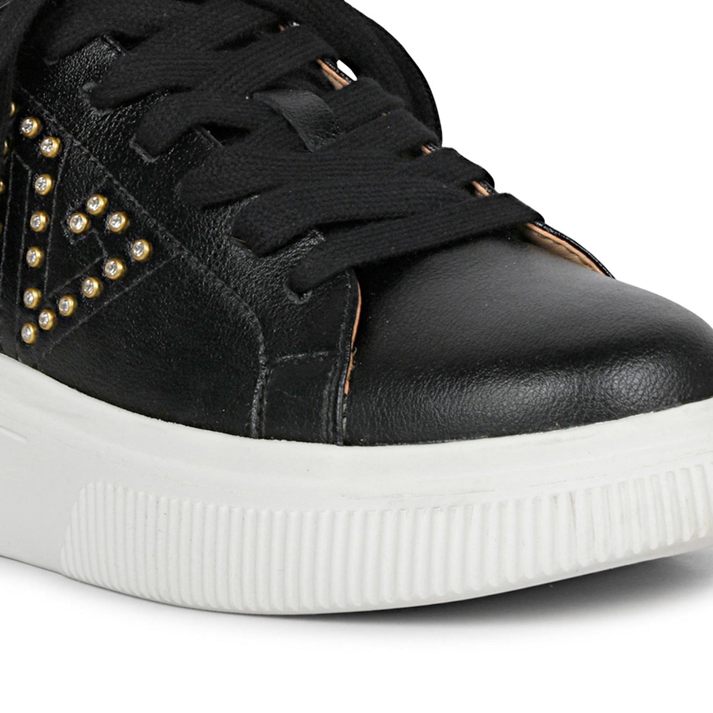 Whitesta Womens Black Leather Sneaker