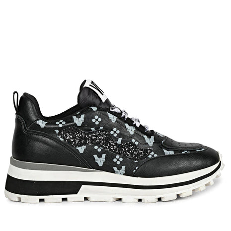 Whitesta Addison Glitter Embellished Black Leather Sneaker
