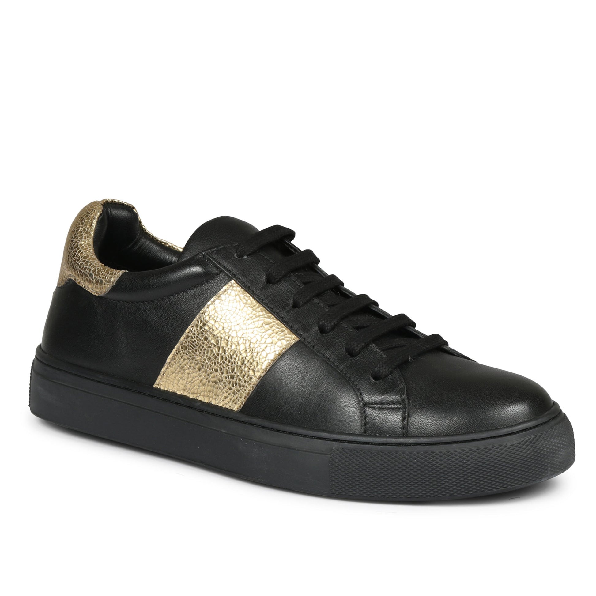 Whitesta Elen Black and Gold Leather Sneakers - Whitesta