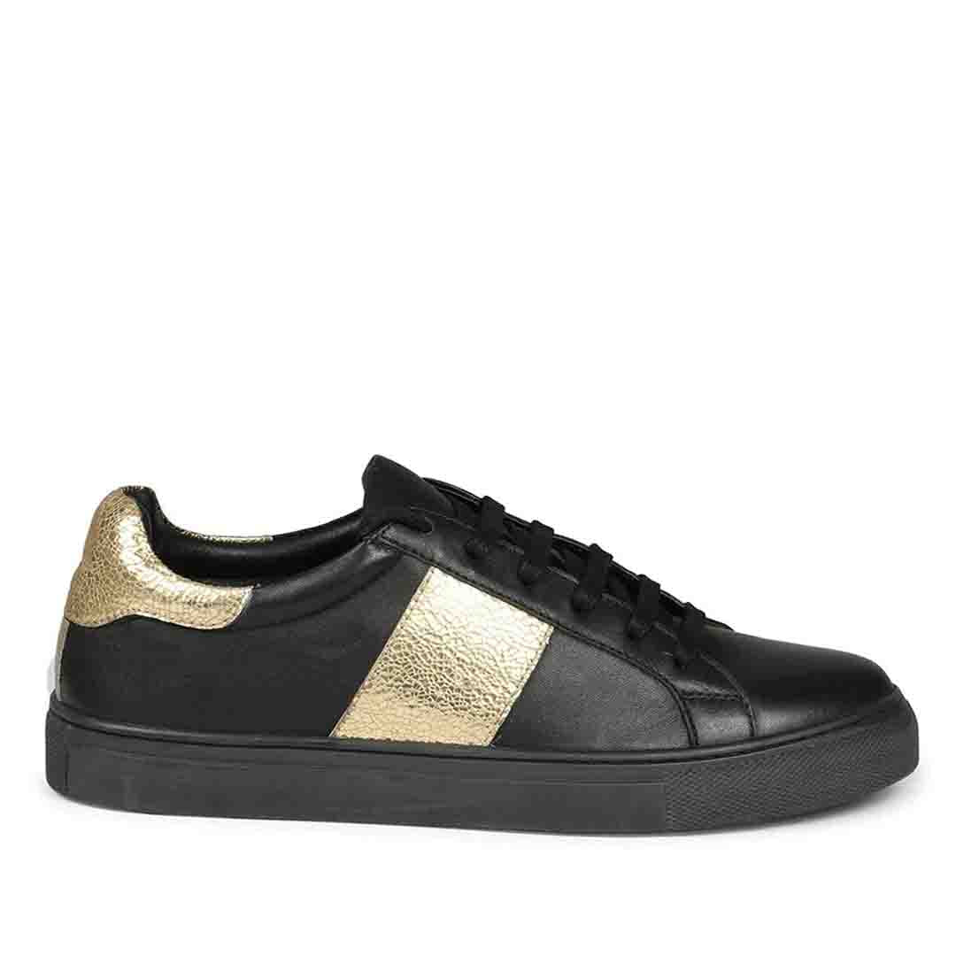 Whitesta Elen Black and Gold Leather Sneakers - Whitesta India