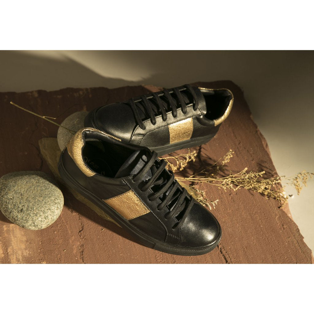 Whitesta Elen Black and Gold Leather Sneakers - Whitesta