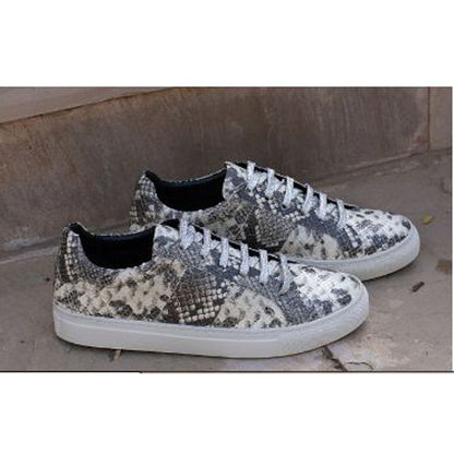 Whitesta Elined Grey Python Print Leather Sneakers - Whitesta