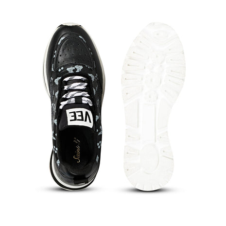 Whitesta Addison Glitter Embellished Black Leather Sneaker