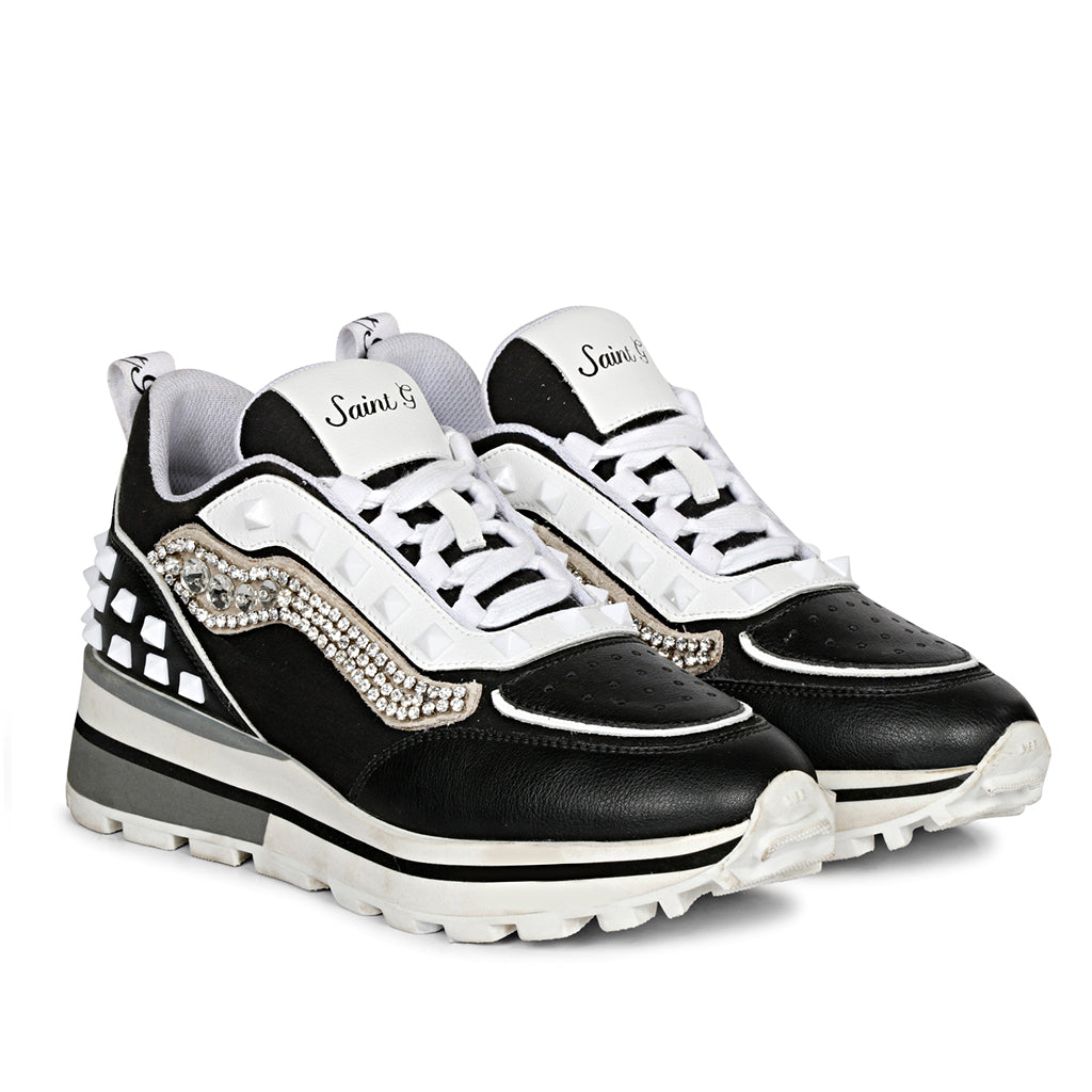 Whitesta Ginevra White Black Grey Leather Sneakers