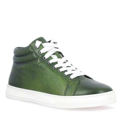 Whitesta Lamberto Green Leather Handcrafted Sneakers.