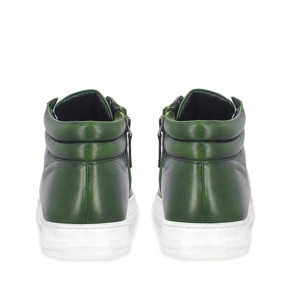 Whitesta Lamberto Green Leather Handcrafted Sneakers.