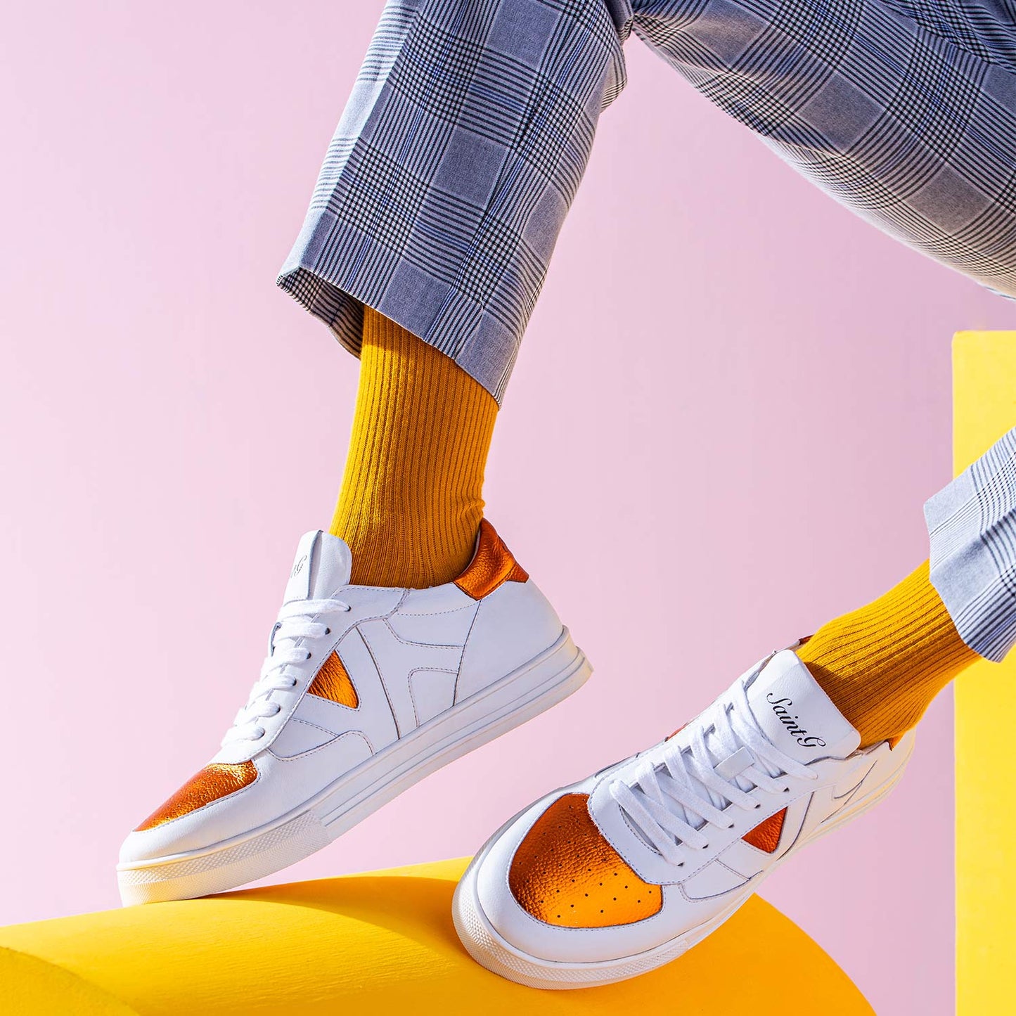 Whitesta Arlo White & Orange Leather Sneakers