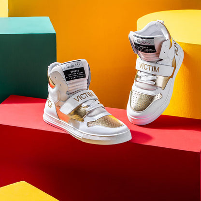 Whitesta Rowan White & Gold Leather Sneakers