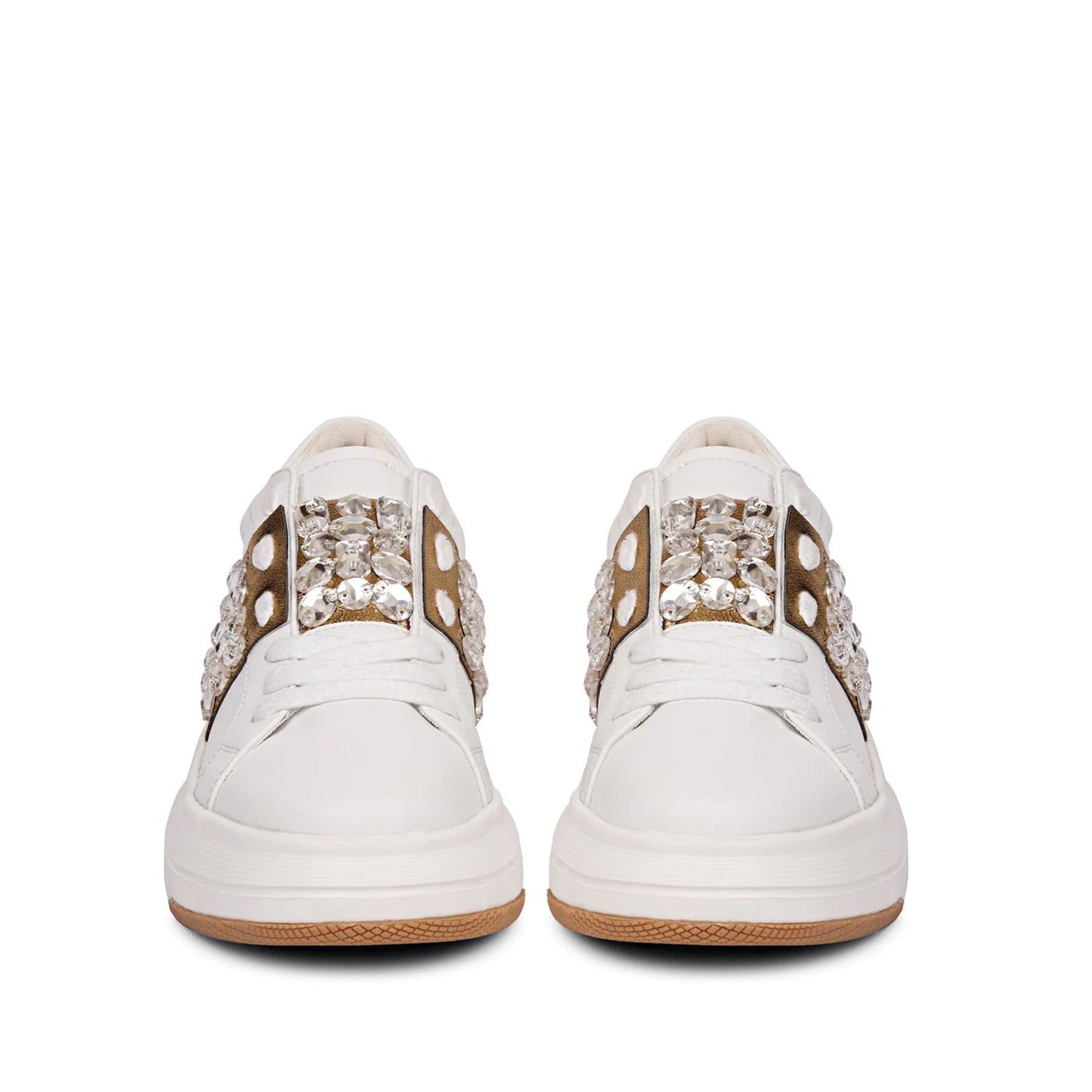 Whitesta Joanna Crystal Off White Leather Sneakers - Elegant off-white sneakers with crystal embellishments for a touch of glamour and timeless style.