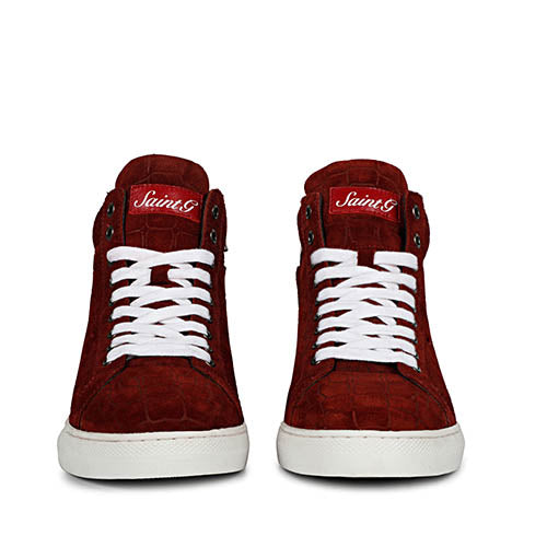 Whitesta Harvey Croco Embossed Burgundy Leather Sneakers