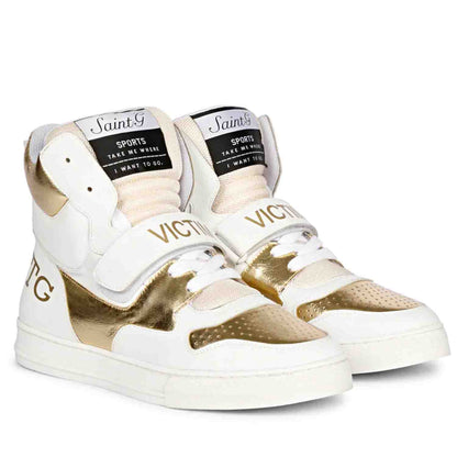 Whitesta Rowan White & Gold Leather Sneakers