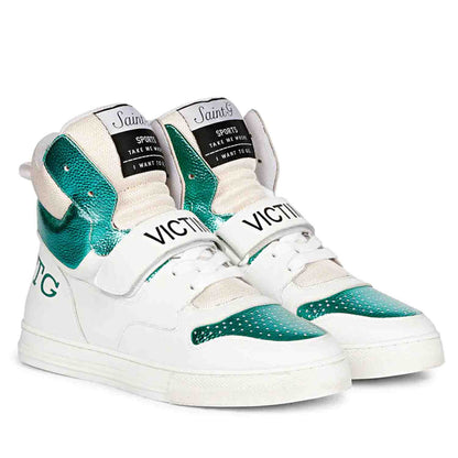 Whitesta Rowan White & Green Leather Sneakers