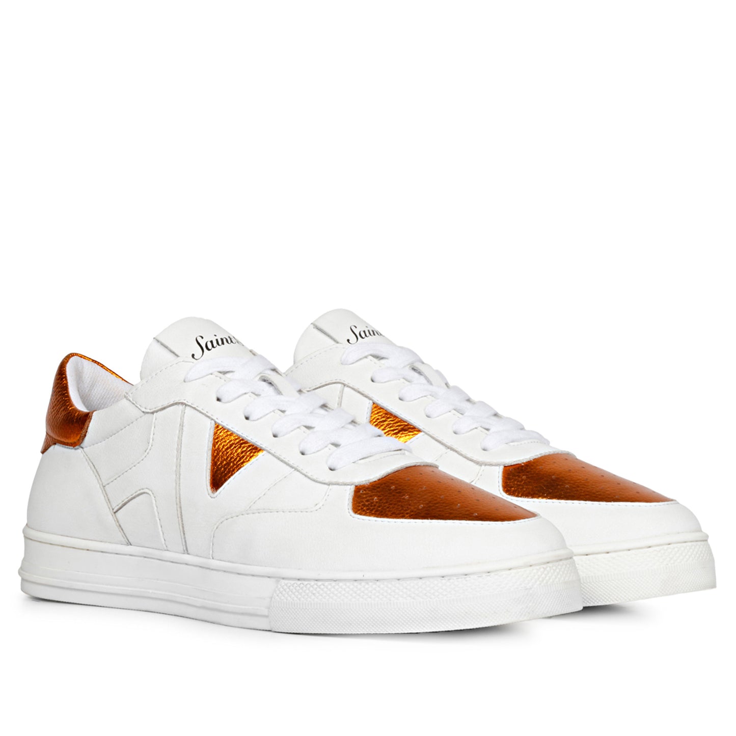 Whitesta Arlo White & Orange Leather Sneakers